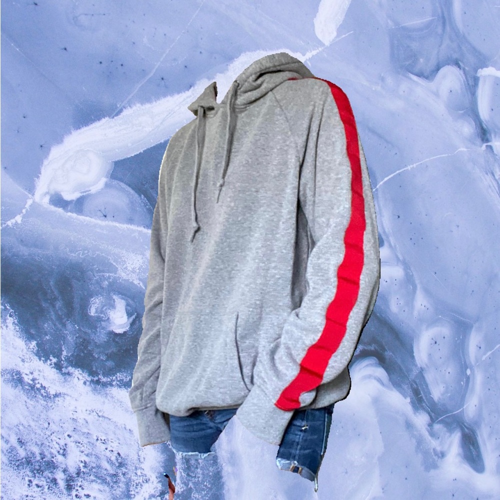 Zine Motive Grey & Red stripe Hoodie